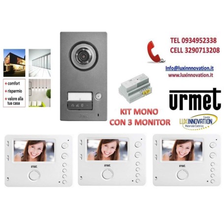 Kit Videocitofono con 3 Monitor vivavoce urmet 1722