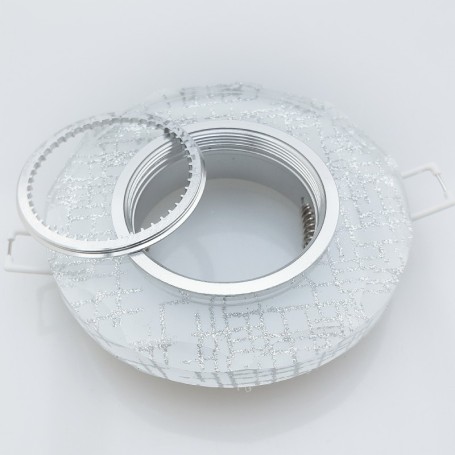 Porta Faretto tondo vetro bianco argento fisso controsoffitto glitter Lampadine led GU10