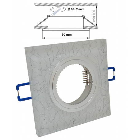 Porta Faretto quadrato Vetro glitter argento incasso controsoffitto Lampadine led GU10