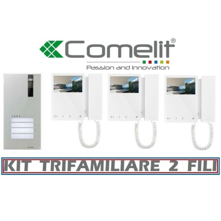 Kit videocitofono trifamiliare 3 famiglie comelit 2 fili 8461m