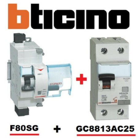 TICINO F80SG RIARMO AUTOMATICO STOP E GO SALVAVITA MAGNETOTERMICO GC8813AC25