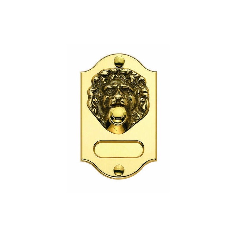 Pulsante esterno Campanello antico ottone lucido oro testa leone artistico  p640