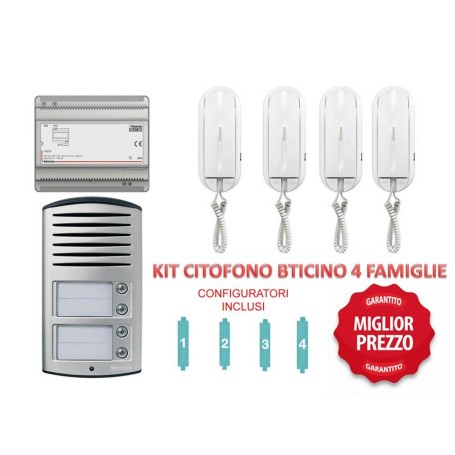 Kit citofono 4 famiglie Bticino 344232 2 fili Kit citofono 4 famiglie Bticino 344232 2 fili