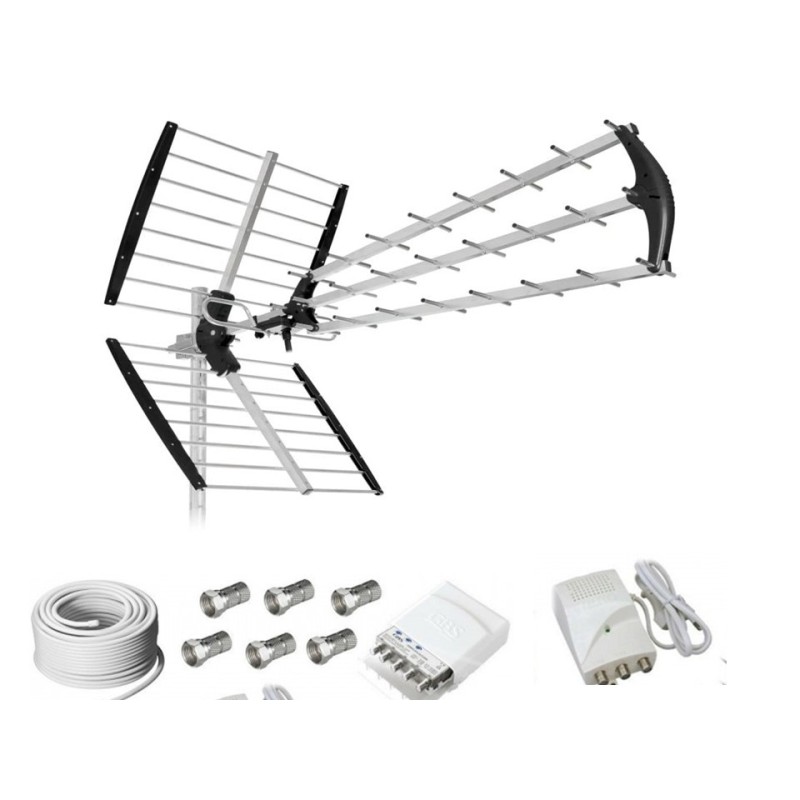 KIT ANTENNA DIGITALE TERRESTRE PER 2 FAMIGLIE LTE HD IMPIANTO ANTENNA  COMPLETO