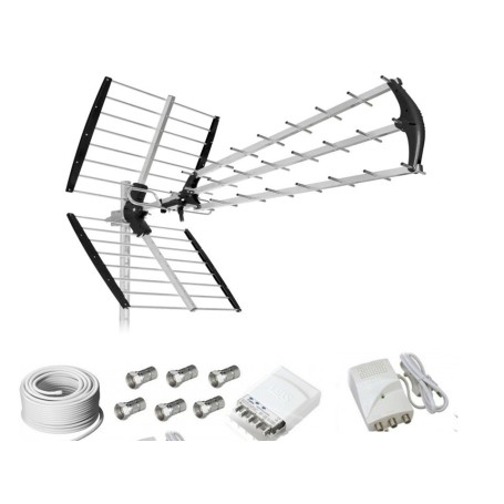 KIT ANTENNA DIGITALE TERRESTRE PER 2 FAMIGLIE LTE HD IMPIANTO ANTENNA COMPLETO