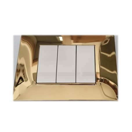 Placca 3 moduli oro lucido compatibile Vimar Plana tipo 14653.24