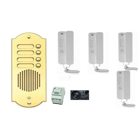 Kit citofonico quadrifamiliare urmet con pulsantiera ottone oro 4 famiglie la panoramica