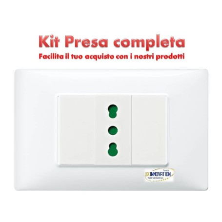 Presa completa Bipasso 16A monoblocco con placca bianca