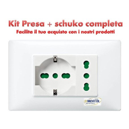 Presa con schuko completa doppia 16A monoblocco con placca bianca