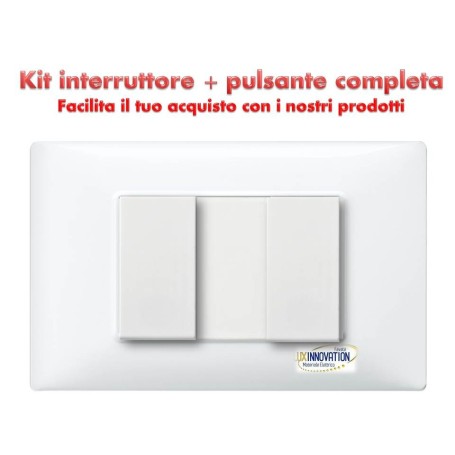 Interruttore + pulsante completo monoblocco con placca bianca compatibile plana