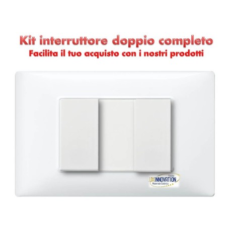 Interruttore a 2 doppio completo monoblocco con placca bianca compatibile plana
