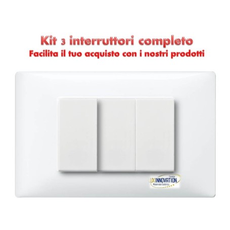 Interruttore triplo a 3 completo monoblocco con placca bianca compatibile plana