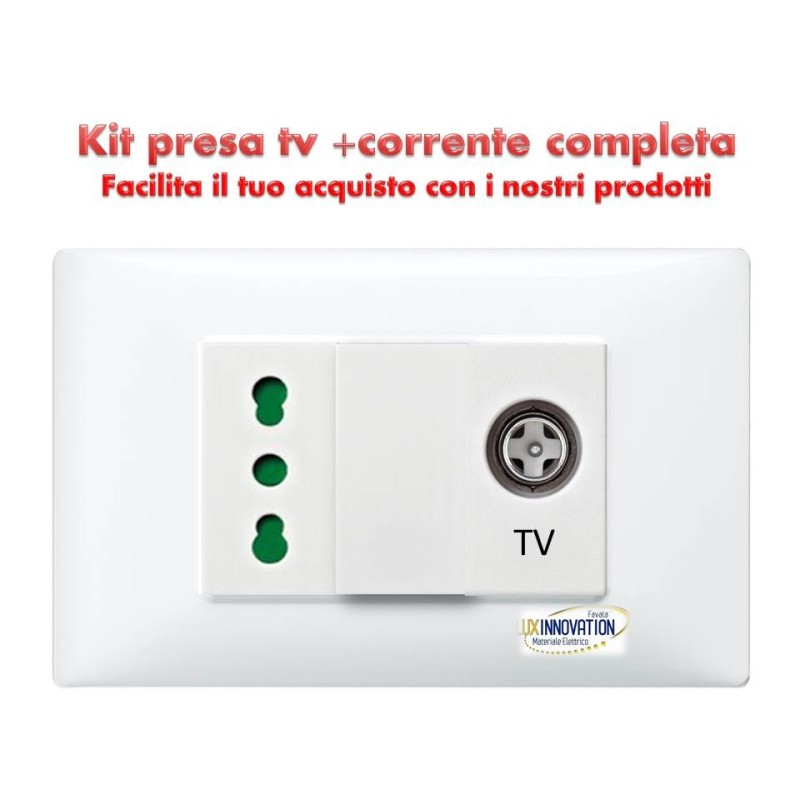 Presa antenna tv con Bipresa completa doppia 16A monoblocco con placca  bianca