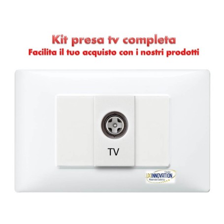 Presa antenna tv completa doppia monoblocco con placca bianca