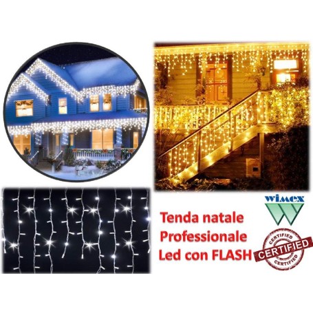 TENDA LUMINOSA NATALIZIA CON EFFETTO FLASH CERTIFICATA NATALE LUCI CASCATA BALCONE LED CALDO 4 METRI X 70