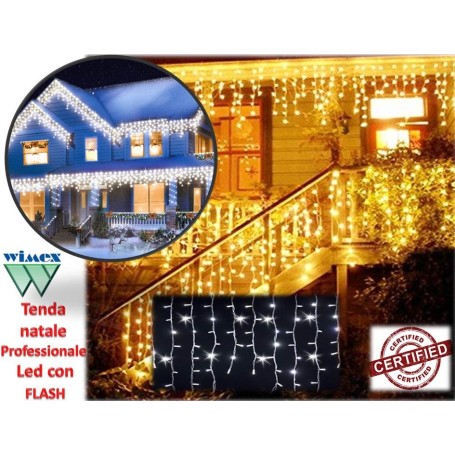 TENDA LUMINOSA NATALIZIA CON EFFETTO FLASH CERTIFICATA NATALE LUCI natale CASCATA BALCONE LED BIANCO 4 METRI X 70