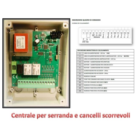 Centralina automazione cancello scorrevole serranda con luce cortesia U100S