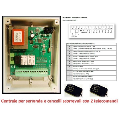 Centralina con telecomandi automazione cancello scorrevole serranda con luce cortesia U100S