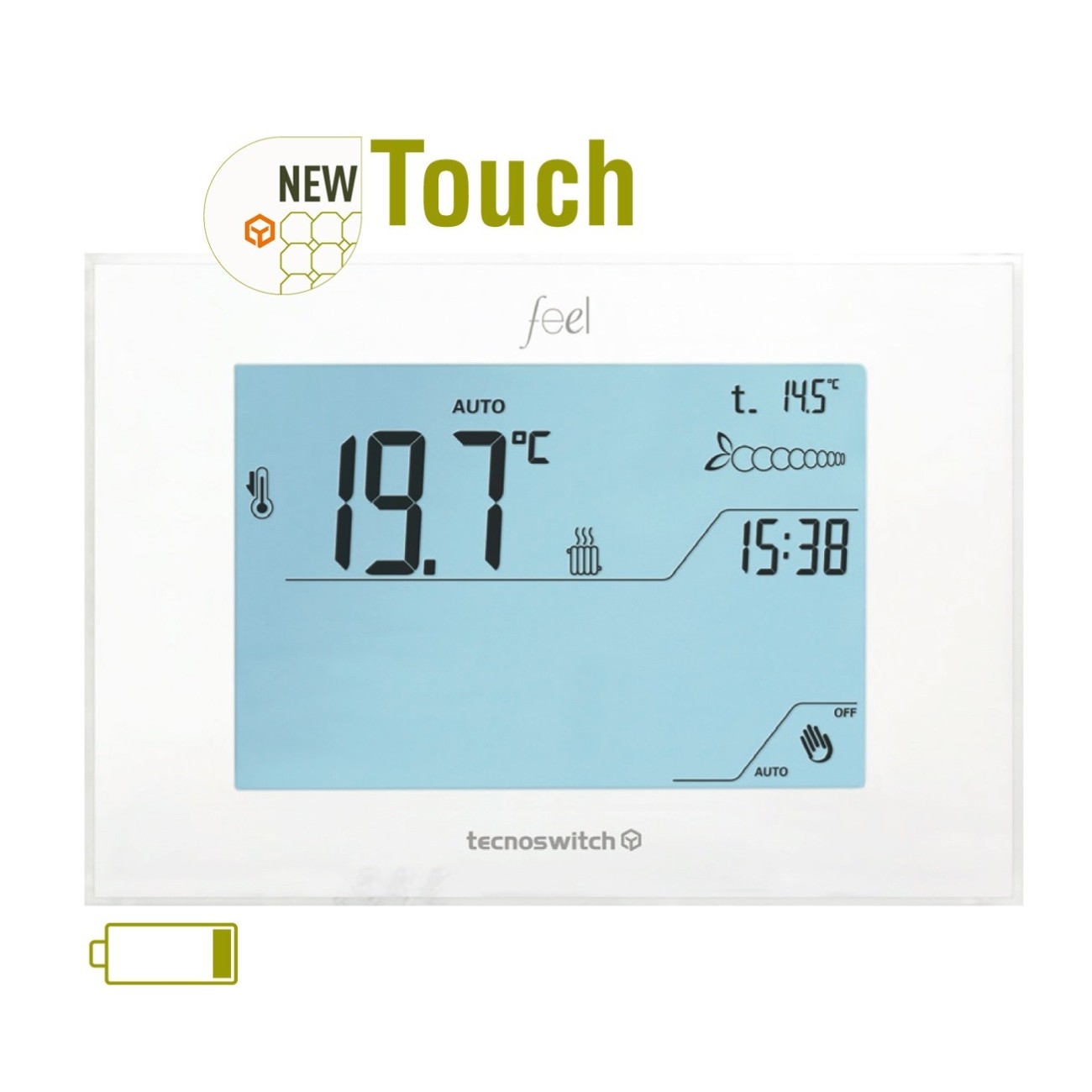 Termostato touchparete FEEL batterie TE035BI Tecnoswitch