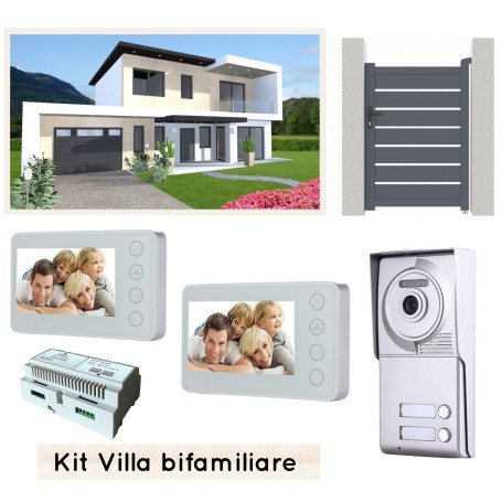 Videocitofono 2 fili bifamiliare professionale kit vivavoce