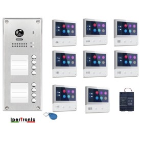 kit videocitofono 8 famiglie con pulsantiera 8 tasti e...