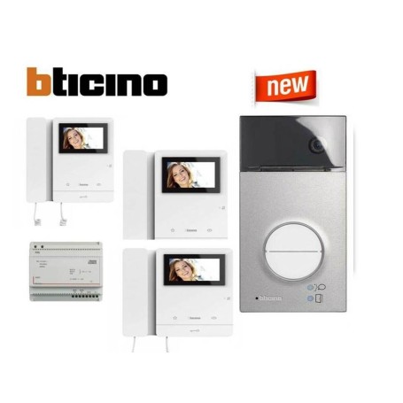 BTICINO KIT 3 MONITOR MONOFAMILIARE VIDEOCITOFONO TOUCH A COLORI 2 FILI OFFERTA
