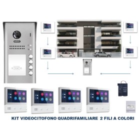 Videocitofono quadrifamiliare 4 famiglie monitor 7...