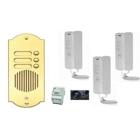 Kit citofonico trifamiliare urmet con pulsantiera ottone oro 3 famiglie la panoramica