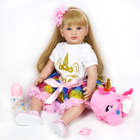 Bambola Reborn 60 cm Deny In Silicone capelli Biondi collezione demy twins