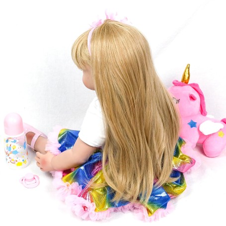 Bambola Reborn 60 cm Deny In Silicone capelli Biondi collezione demy twins