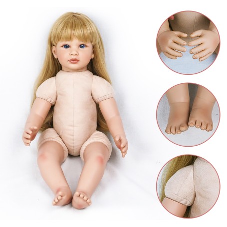 Bambola Reborn 60 cm Deny In Silicone capelli Biondi collezione demy twins