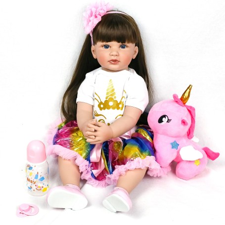 Bambola reale Reborn Emy In Silicone 60 Cm capelli mori collezione demy twins italia