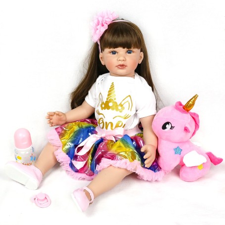 Bambola reale Reborn Emy In Silicone 60 Cm capelli mori collezione demy twins italia