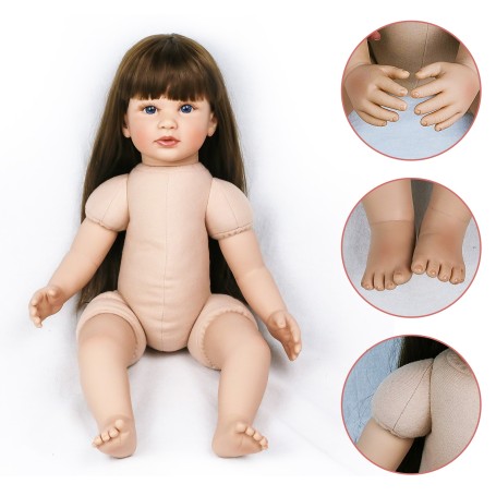 Bambola reale Reborn Emy In Silicone 60 Cm capelli mori collezione demy twins italia