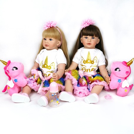 Bambole reborn gemelline 60 cm Deny e Emy in silicone - collezione Demy Twins