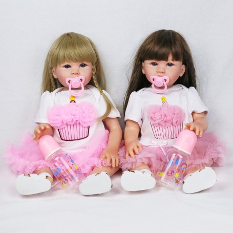 Bambole reborn gemelle 48cm Emy e Deny in silicone - collezione Demy Twins