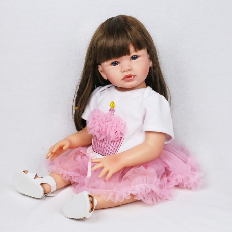 Bambola reale Reborn Emy In Silicone 48Cm capelli mori collezione demy twins