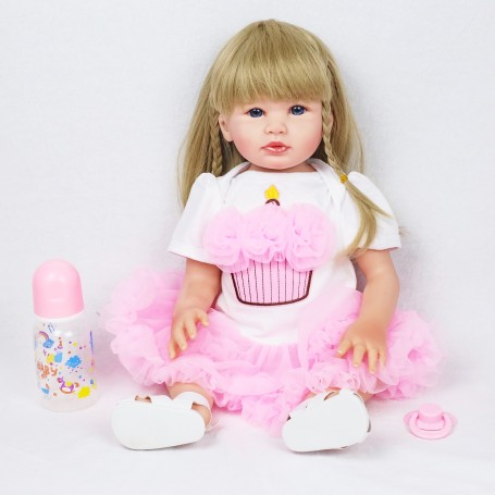 Bambola reale Reborn Deny In Silicone 48Cm capelli mori collezione demy twins