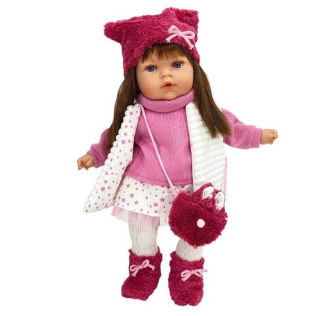 Bambola parlante reale 45cm con borsetta alla moda capelli mori demy twins