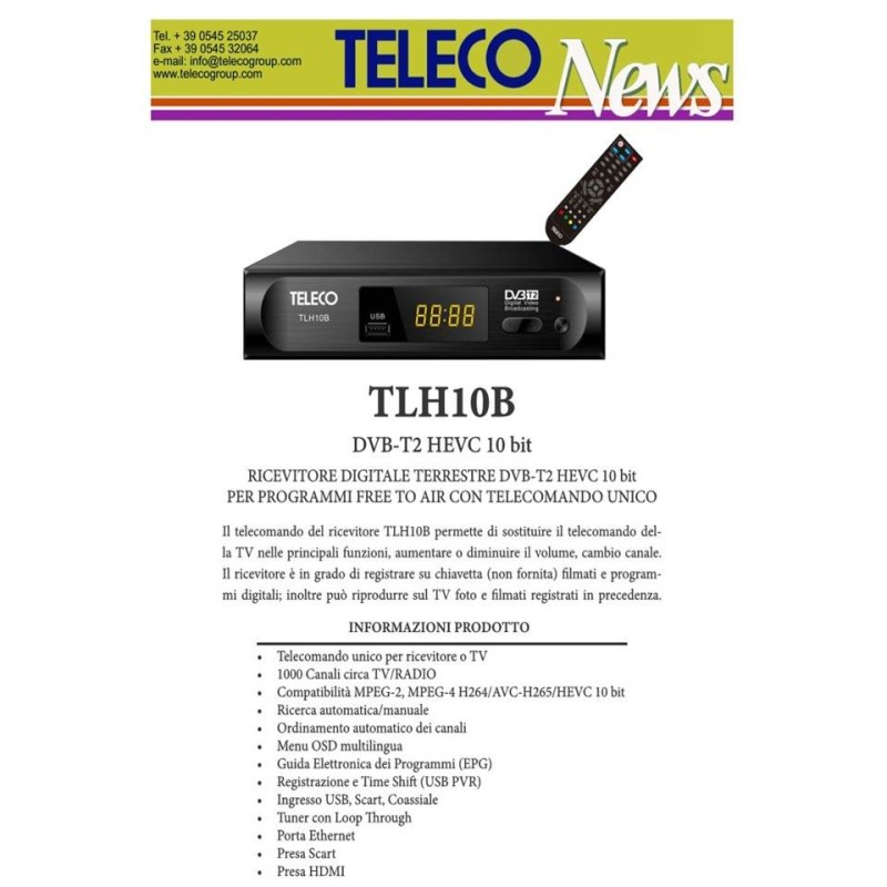 Decoder T2 Digitale Full Hd Terrestre DVB T2...