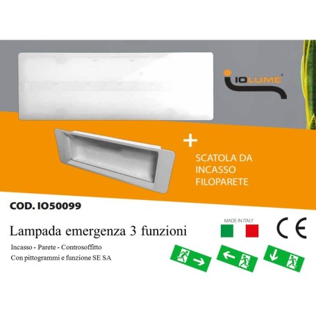 Lampada emergenza incasso parete controsoffitto 3 funzioni SE SA compatibile con beghelli 1499
