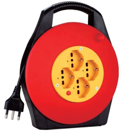 Avvolgicavo Elettrico prolunga con 4 prese scuko 10/16 A 10 METRI