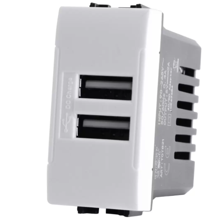 Usb doppia 2A bianco serie T1 Tot Electric 821B
