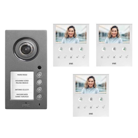 Kit videocitofono 3 famiglie urmet vivavoce 1760/6 con pulsantiera Mikra plus VOG5