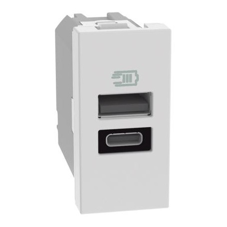 Caricatore USB con una porta tipo A e una tipo C  Bticino MatixGo JW4191AC BIANCO