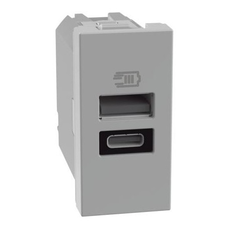 Caricatore USB con una porta tipo A e una tipo C MatixGo Bticino JG4191AC silver