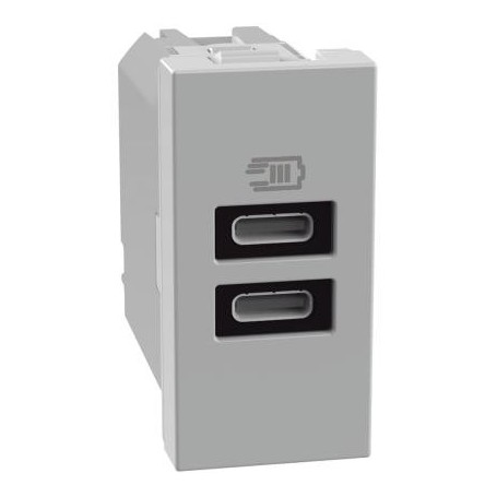 Caricatore USB con due porte tipo C MatixGo Bticino JG4191CC silver
