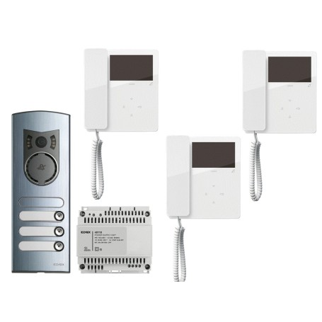 Kit videcitofonico Elvox 3 famiglie 2 fili trifamiliare videocitofono cornetta 7548
