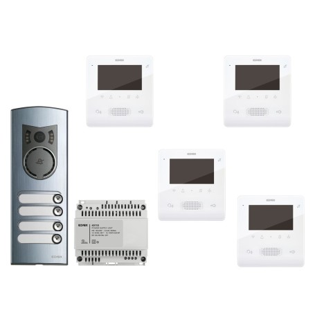Kit videcitofonico Elvox 4 famiglie 2 fili quadrifamiliare video vivavoce 7558