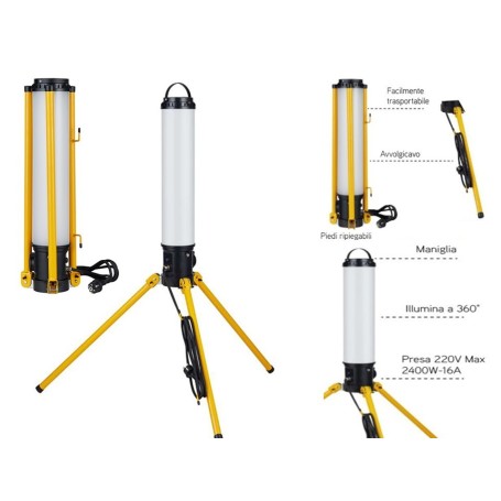 PROIETTORE PORTATILE DA CANTIERE 360 GRADI 100W ALTA LUMINOSITA' PIEGHEVOLE
